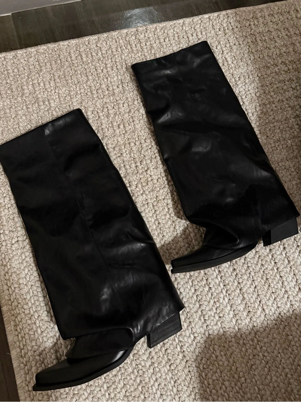 Women's Fold Over Knee High Boots Wide Calf Chunky Heel Long Boots